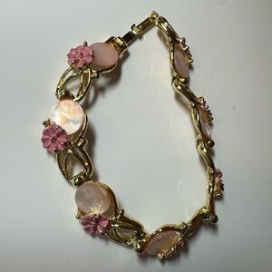 Vintage Mother Of Pearl Disc Floral Enamel Bracelet